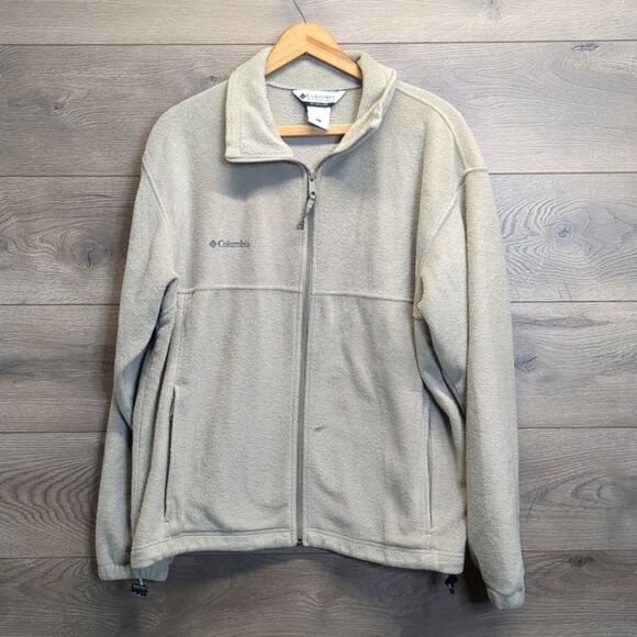 Columbia Khaki Fleece Full Zip Jacket Men's Size Large - Picture 1 of 9